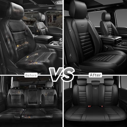 Nappa Leather Car Seat Covers Full Set (Black 5 Seats / Full Set)