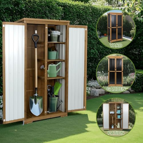 Outdoor Storage Cabinet with Shelf (Brown / 32.3" X 66.3" X 16")