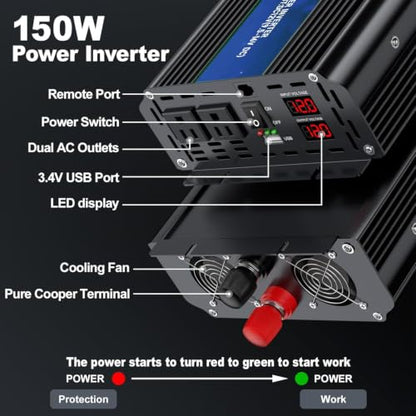3000W Power Inverter 12V DC to 110V (3000W LCD / BLUE)