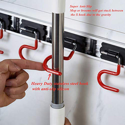 Wall Mounted Mop and Broom Holder Stainless Steel S Type Broom Rack Anti (4 Positions)