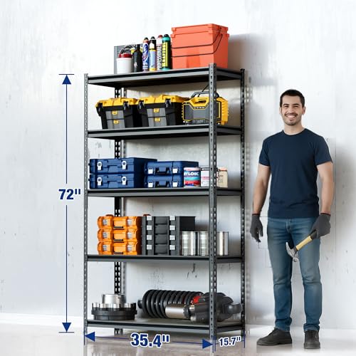5 Tier Storage Shelf (Black / 35.4"W x 15.7"D x 72"H)