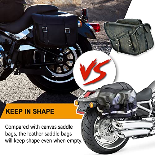 Naked Cowhide Leather Motorcycle Saddle Bags Throw Over Saddlebags (Distressed Brown 26L No Studs & Braided)