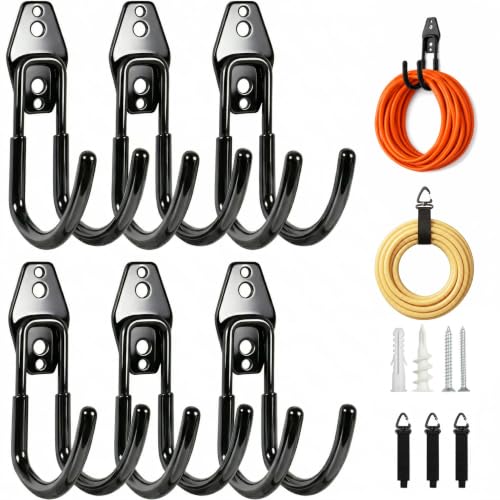 Garage Tool Hooks Wall Mount (Black 6 Pcs)
