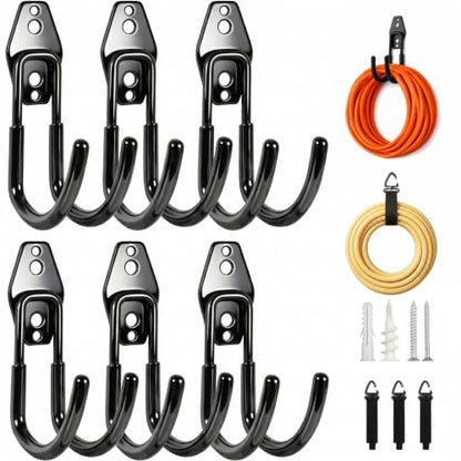 Garage Tool Hooks Wall Mount (Black 6 Pcs)