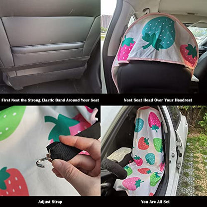 Car Seat Cover Protector Front Seats (2Pcs Front Seat Towel / Strawberry)