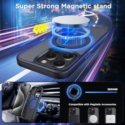Magnetic Case for iPhone 15 Pro with Stand (6.1" (for iPhone 15 Pro) / Matte Black)