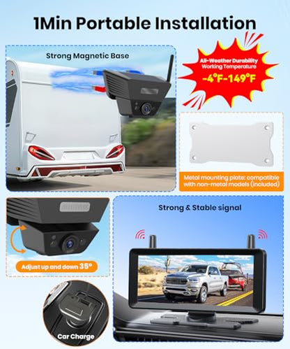 2 Solar Backup Camera Wireless for RVs (7.2" Dual Cam)