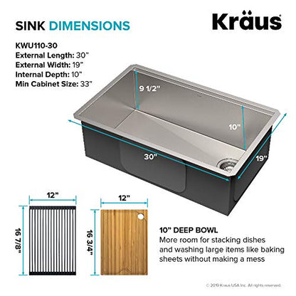Kore Workstation 30 (Stainless Steel / 30 Inch / Sink and Garbage Disposal 1HP)