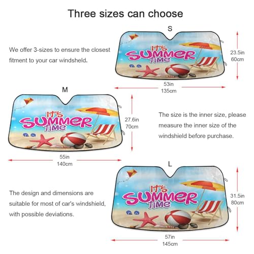 Car Windshield Sun Shade Funny Tropical Summer Beach Foldable Car Front Windshield Sunshade Blocks UV Rays Sun Visor Sun Heat Protection for Car Truck SUV to Keep Your Vehicle Cool (Small / Summer Beach)