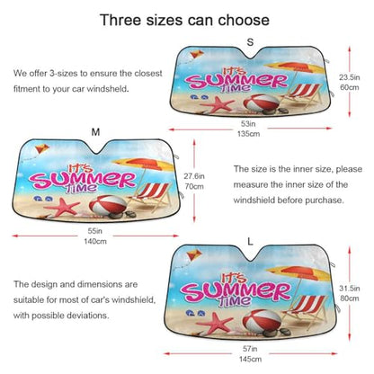 Car Windshield Sun Shade Funny Tropical Summer Beach Foldable Car Front Windshield Sunshade Blocks UV Rays Sun Visor Sun Heat Protection for Car Truck SUV to Keep Your Vehicle Cool (Small / Summer Beach)