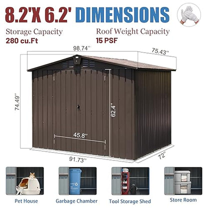 Domi Outdoor Storage Shed 8.2' x 6.2' (8' x 6' Gable Roof / Brown)