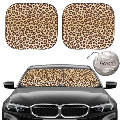 Windshield Sun Shade 2pcs with Bonus Car Sunshade for Front Window Shades 2025 Technology Reflect UV and Heat Sun Visor Automotive Interior Sun Protection (Leopard / Medium)