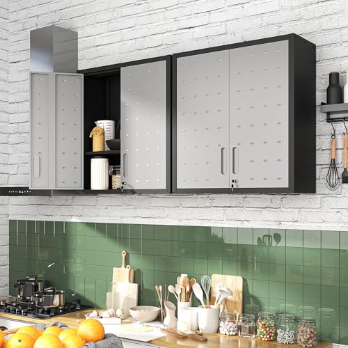 Wall Mounted Metal Storage Cabinet (Black & Gray / H30.31" - 2 Doors)
