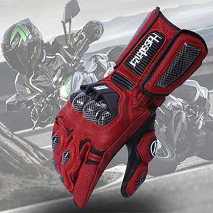Unisex Leather Motorcycle Touch Gloves KM045 Oxblood (Medium / Oxblood/Black)