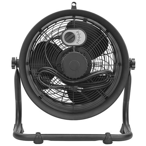 fans - 14”-Blade High-Velocity Drum Fan Heavy Duty Industrial Grade (Black, 2-in-1): 2,300 CFM, 4-Speed, 360 Degree Adjustable Drum Head, Dual Ball Bearing Motor with Die-Cast Cover (HVD-14AC-BLK) (Black / Floor)