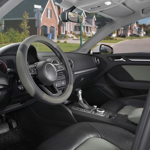 Car Steering Wheel Cover for Prius Civic Model 3 (Small size[14''-14 1/4''] / Black and Gray)