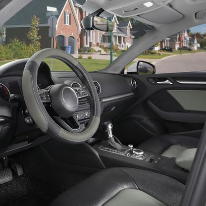Car Steering Wheel Cover for Prius Civic Model 3 (Small size[14''-14 1/4''] / Black and Gray)