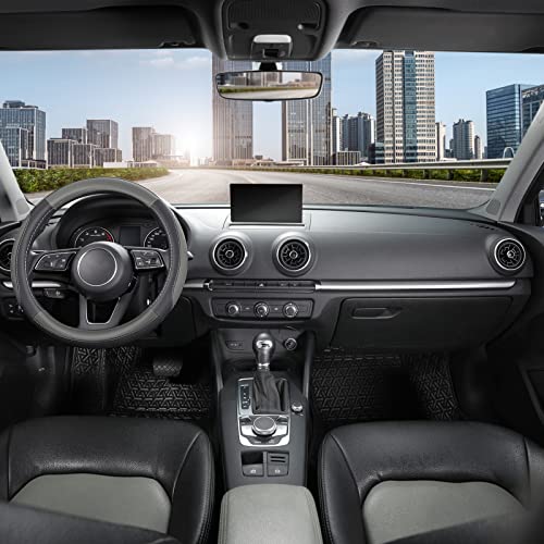 Car Steering Wheel Cover for Prius Civic Model 3 (Small size[14''-14 1/4''] / Black and Gray)