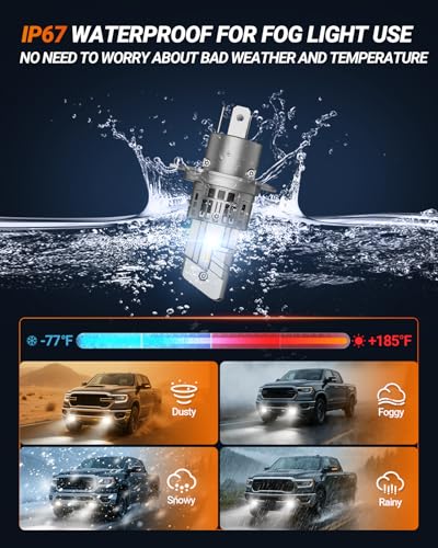 H4/9003/HB2 Fog Light Bulbs, 50000LM 6500K Cool White, 1:1 Mini Size, H4 Bulb with 13000RPM Cooling Fan, 3 Mins Plug-N-Play, IP67 Waterproof Non-polarity, Pack of 2 (H4/9003)