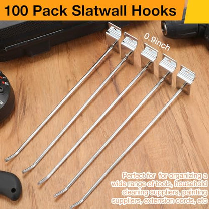 100 Pack Heavy Duty Slatwall Hooks Metal for Garage (10 Inch)
