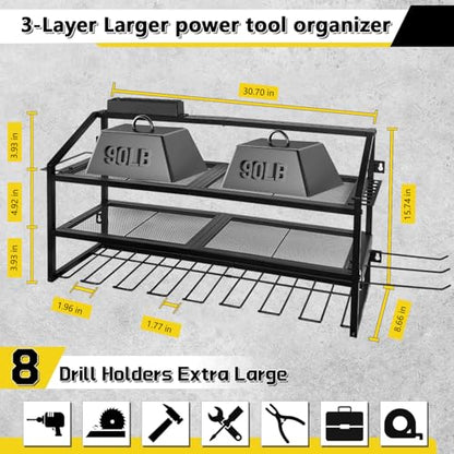 Power Tool Organizer Wall Mount with Charging Station (8 Drills Holder)