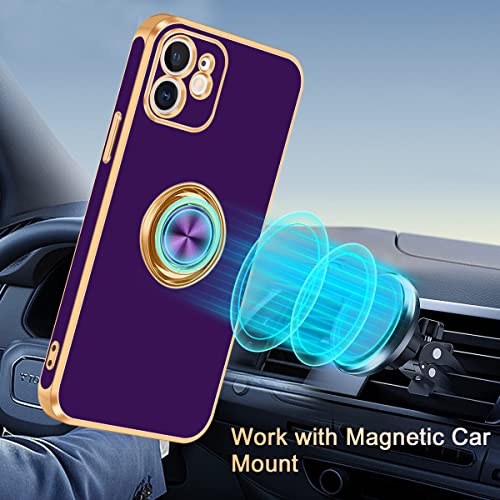 for iPhone 11 Case 360° Rotatable Ring Holder Magnetic Kickstand (For iPhone 11(6.1 inch,2019) / Deep Purple)