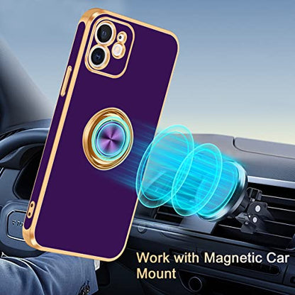 for iPhone 11 Case 360° Rotatable Ring Holder Magnetic Kickstand (For iPhone 11(6.1 inch,2019) / Deep Purple)