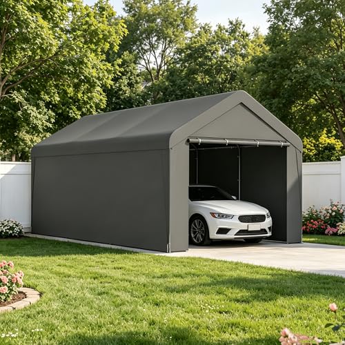 Carport 10‘ x 20’ Garage Car Canopy w (Gray / 10' x 20' /with side)