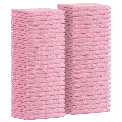 Microfiber Cleaning Cloths (Pack of 48 - 16x16 Inches / Pink)