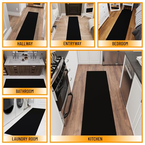 3x8 Rug Runners for Hallways (Solid Black)