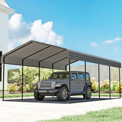 12'x20' Heavy Duty Metal Carport (Gray / 12x20ft Without Sidewalls)