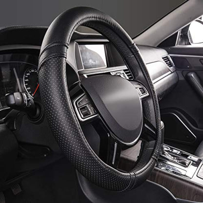 Classical Leather Automotive Universal Steering Wheel Covers (Pure Black)