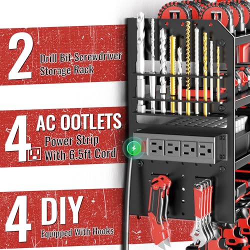 Large Power Tool Organizer Wall Mount with Charging Station (Black)