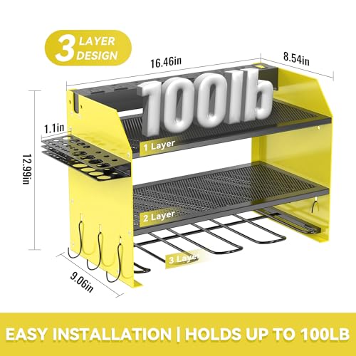 Heavy Duty Drill Holder & Power Tool Organizer Wall Mount (3L4D WITH CHARGING STATION (YELLOW) / With Charging Station)