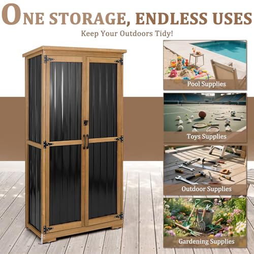 Outdoor Storage Cabinet Weatherproof (Black / 32" x 16" x 66")