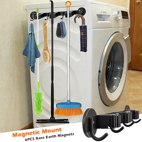 Magnetic Broom Holder (Heavy Duty,New Black,3 Hooks 4 Slots)