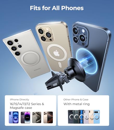 for MagSafe Car Mount [Upgraded Strongest Magnet Power] Magnetic Phone Holder for Car Vent 360 Adjustable Magnetic Car Phone Holder Mount for iPhone 16 Pro Max 15 14 13 12 Plus Mini (Fashion Black)