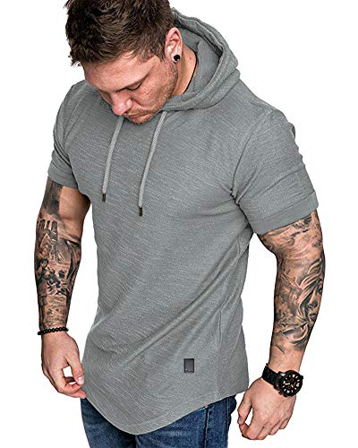Mens Fashion Hoodies Sport Pullover Solid Color Shirt Workout Lightweight Tops Light Grey (Medium / Light Grey1)