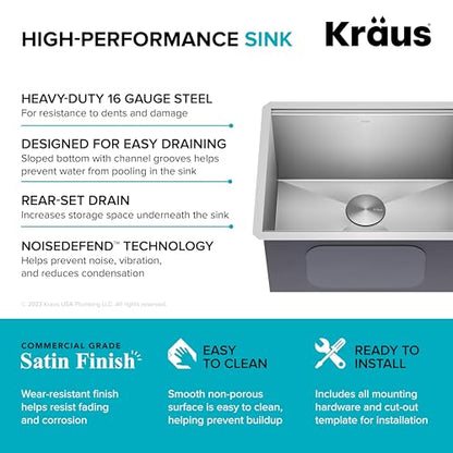 Kore 23 Inch Undermount Workstation Single Bowl 16 Gauge Deep Laundry Utility Stainless Steel Kitchen Sink with Accessories (Stainless Steel / 23 inch / Laundry Sink)