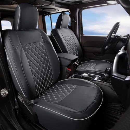 Wrangler JL Seat Covers Custom Fit for Jeep Wrangler (Black&Gray / 18-26 JL 4 Door Without Rear Cup Holder Full Set)