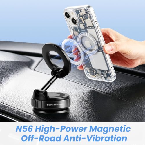 2026 Upgraded Vacuum Magnetic Car Phone Holder Mount [85 LBS Strongest Suction] 360° Adjustable Magnetic Phone Holder