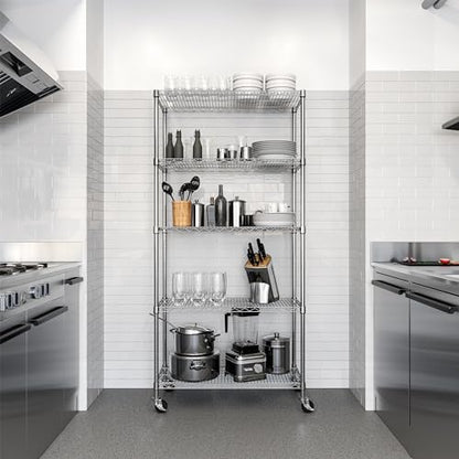 5-Tier NSF-Certified Steel Wire Shelving, 36"W x 14"D x 75.5"H, Silver (Silver / 5-Tier Shelving, 36" W x 14" D)