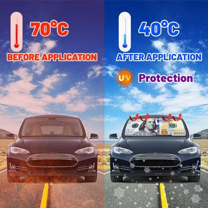 100 Dollar Bill UAS Money Car Windshield Sun Shade Umbrella Automotive Windshield Sunshade Foldable Front Car Accessories Interior Decor to Keep Vehicle Cool for Most Vehicles 57'' X 30'' (57'' X 30'' / style-AB1)