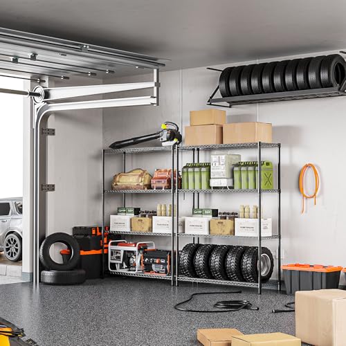 1400 LBS Garage Black Shelving Wide Storage Shelves 4 Tier Adjustable Heavy Duty Metal Wire Rack Standing Shelf Unit for Kitchen Office College Dorm Garage Warehouse 15.8" x 45.8"x 59.4" (4 Tier, 15.8" D x 45.8" W x 59.4" H / Black)