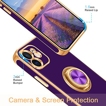 for iPhone 11 Case 360° Rotatable Ring Holder Magnetic Kickstand (For iPhone 11(6.1 inch,2019) / Deep Purple)