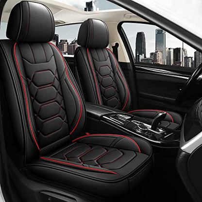 Leather Car Seat Covers Front Pair (BLACK/RED / FRONT SET)