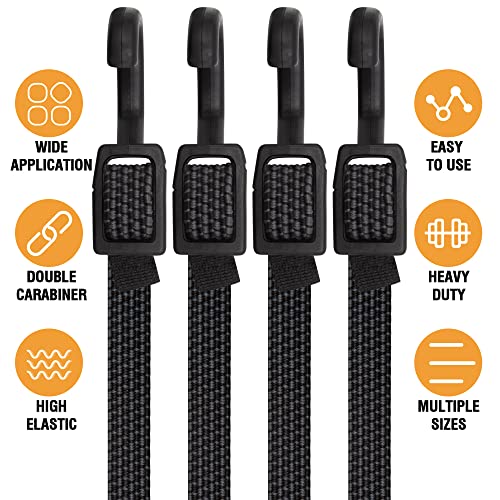 Bungee Cords Flat Adjustable Bungee Cords with Hooks Heavy Duty 48 Inch (48 Inch / 6pcs Black)