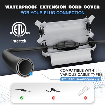3 Pack] Flemoon Outdoor Extension Cord Safety Cover with Waterproof Seal (Light Grey / Small Box: 5.3" L x 2" W x 2" H)