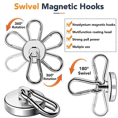 Strong Magnetic Hooks 150LB Neodymium Heavy Duty Magnets with Swivel