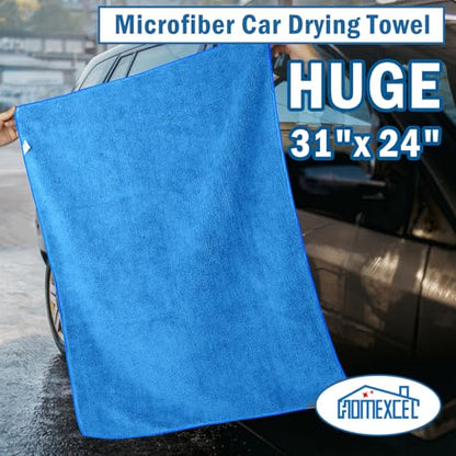 Professional Large Microfiber Car Drying Towels 2 Pack (Blue / 31 x 24 Inch)